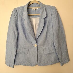 Melissa Nepton Linen Blend Blazer | Blue Pinstripe | Size M
